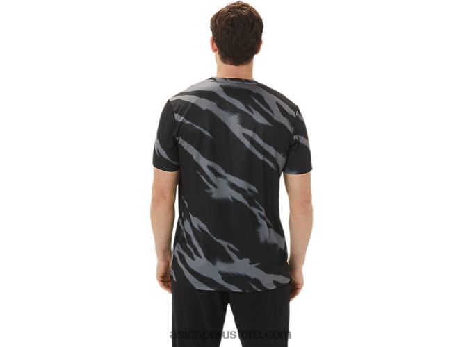 RPVB1009 rendimiento negro/gris grafito Asics top de manga corta con estampado completo de temporada para hombre
