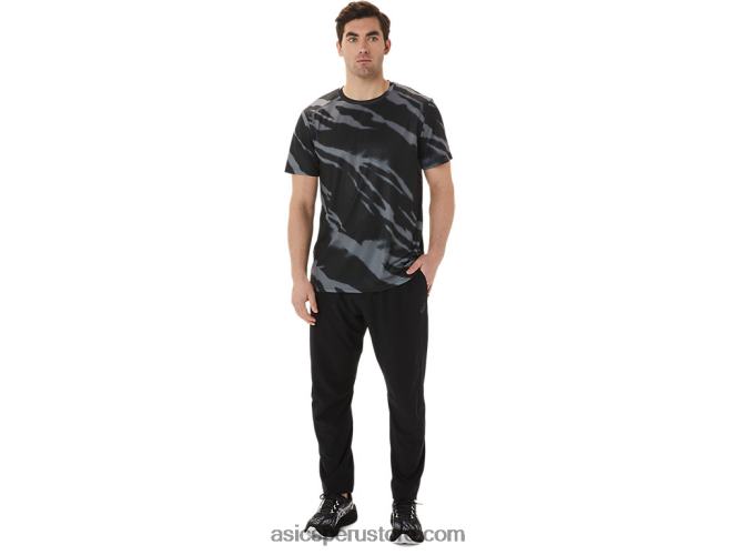 RPVB1009 rendimiento negro/gris grafito Asics top de manga corta con estampado completo de temporada para hombre