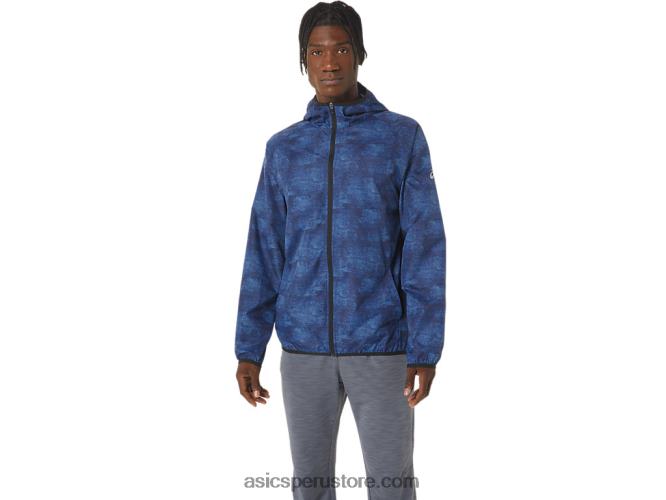 RPVB1034 tie-dye estampado azul/perforado negro Asics chaqueta plegable para hombre