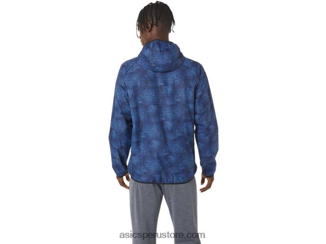 RPVB1034 tie-dye estampado azul/perforado negro Asics chaqueta plegable para hombre