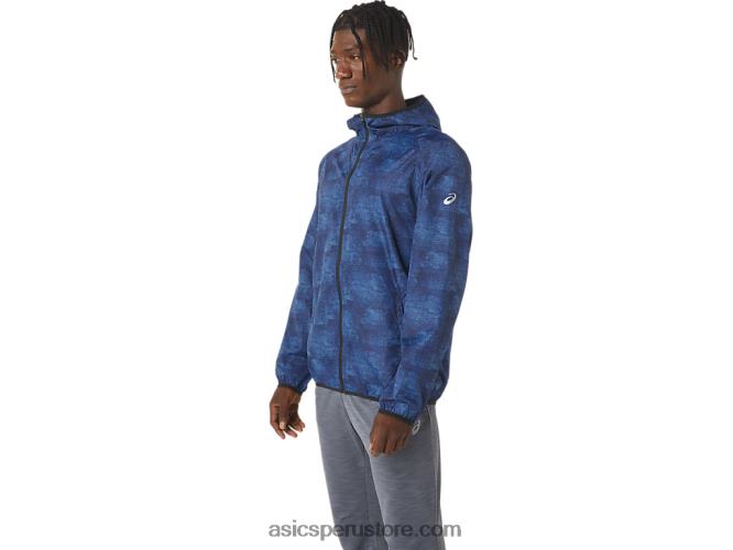 RPVB1034 tie-dye estampado azul/perforado negro Asics chaqueta plegable para hombre