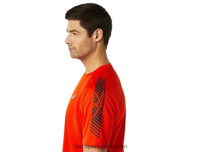 RPVB1048 tomate cherry/negro rendimiento Asics playera de manga corta con icono de hombre