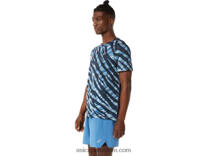 RPVB1058 azul celeste/negro rendimiento Asics camiseta de manga corta de camuflaje salvaje para hombre