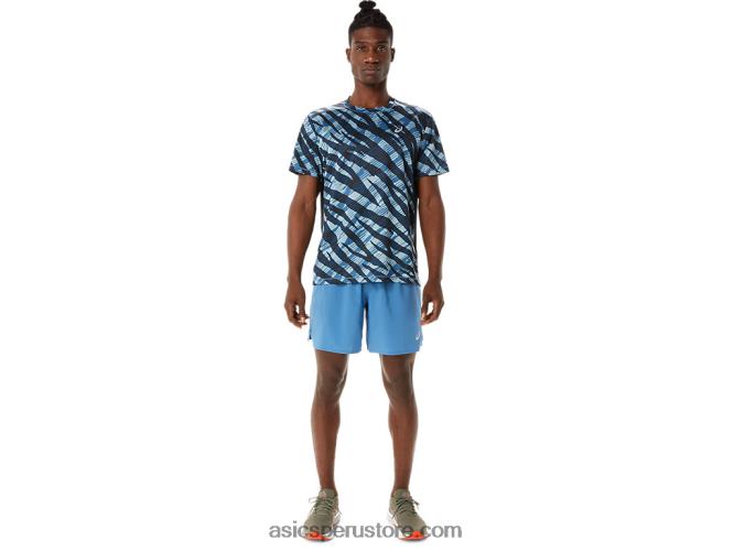 RPVB1058 azul celeste/negro rendimiento Asics camiseta de manga corta de camuflaje salvaje para hombre