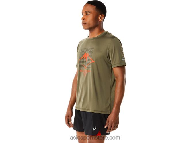 RPVB1091 manto verde Asics camiseta de manga corta con logo fujitrail para hombre