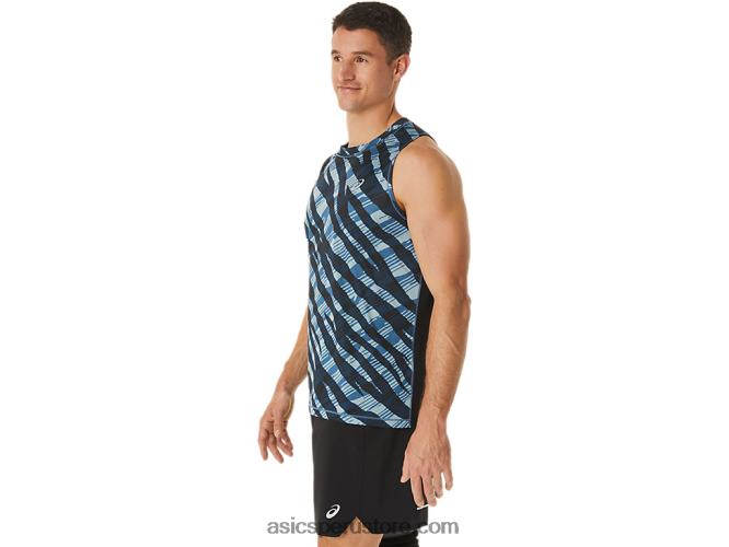 RPVB1113 azul celeste/negro rendimiento Asics camiseta de camuflaje salvaje para hombre