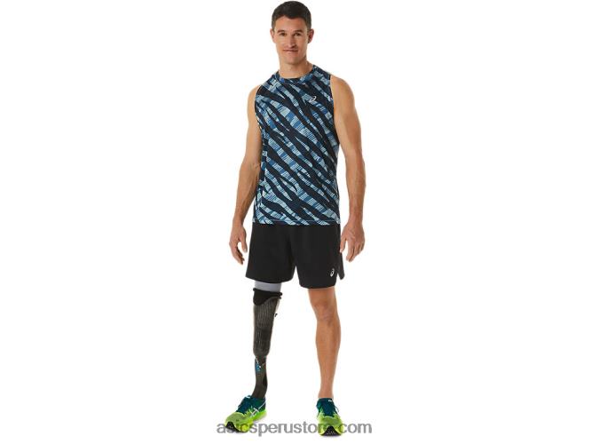 RPVB1113 azul celeste/negro rendimiento Asics camiseta de camuflaje salvaje para hombre