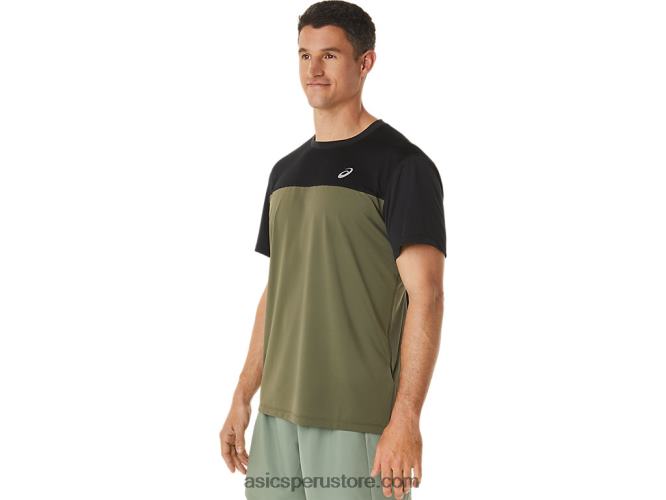 RPVB1116 negro rendimiento/verde manto Asics top manga corta carrera hombre