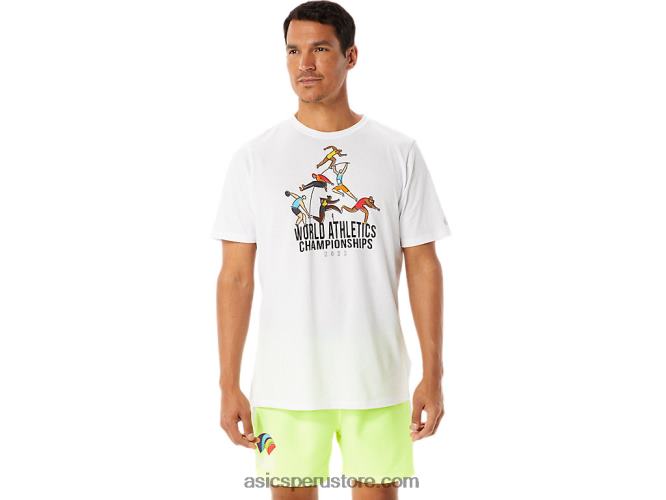 RPVB1286 blanco brillante Asics playera de manga corta gráfica para hombre