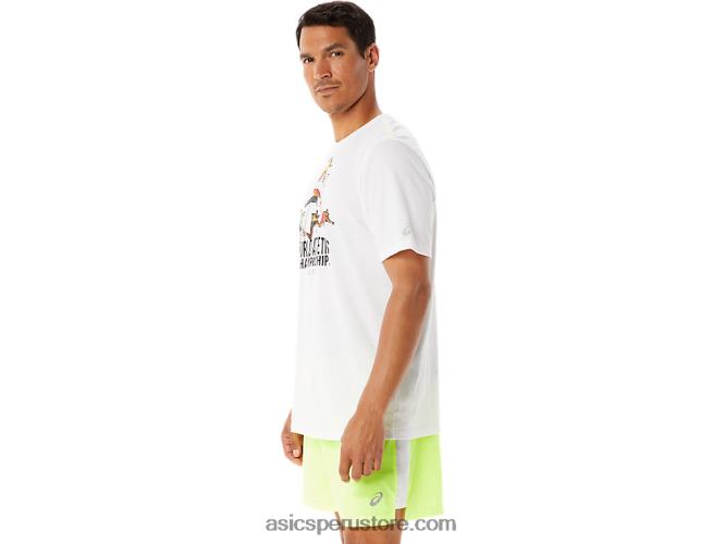 RPVB1286 blanco brillante Asics playera de manga corta gráfica para hombre