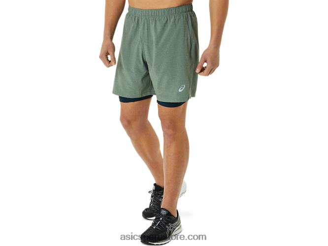 RPVB1352 liquen verde brezo/azul francés Asics pantalón corto 7 en 2 en 1 para hombre