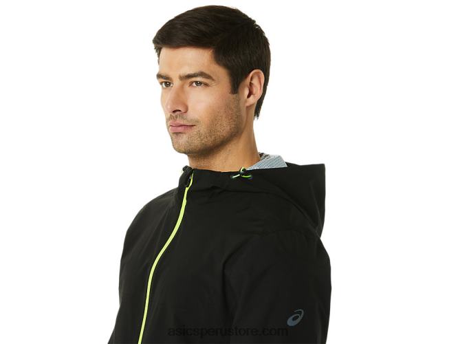 RPVB1403 rendimiento negro/peligro verde Asics chaqueta impermeable hombre