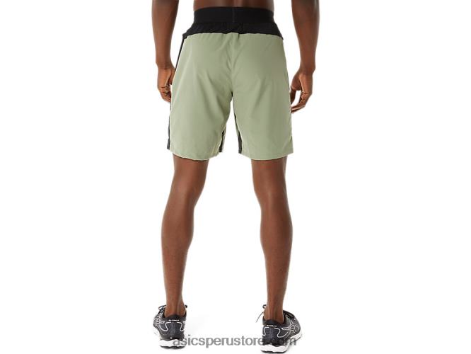 RPVB1408 verde liquen/negro rendimiento Asics pantalón corto mezclador de 9 pulgadas para hombre