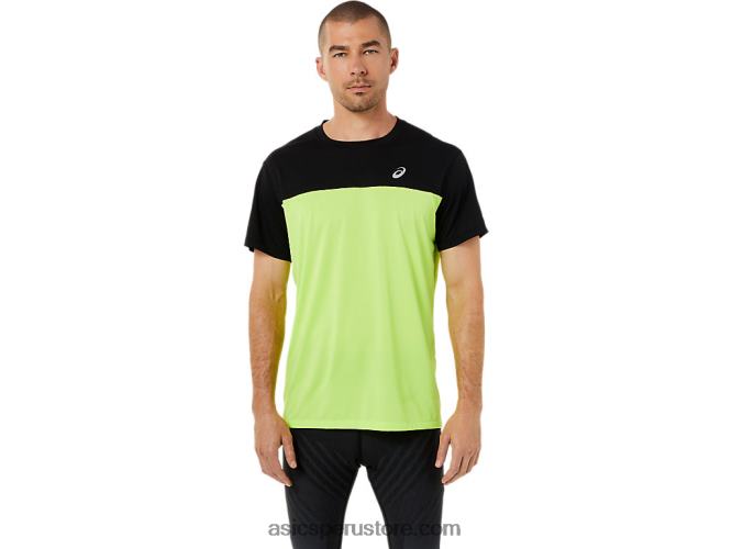RPVB1415 rendimiento negro/peligro verde Asics top manga corta carrera hombre