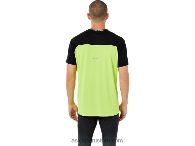 RPVB1415 rendimiento negro/peligro verde Asics top manga corta carrera hombre