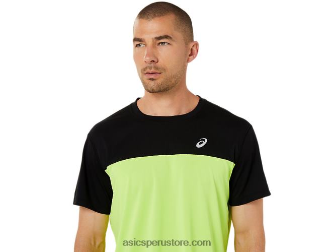 RPVB1415 rendimiento negro/peligro verde Asics top manga corta carrera hombre