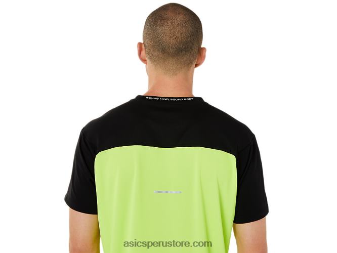 RPVB1415 rendimiento negro/peligro verde Asics top manga corta carrera hombre