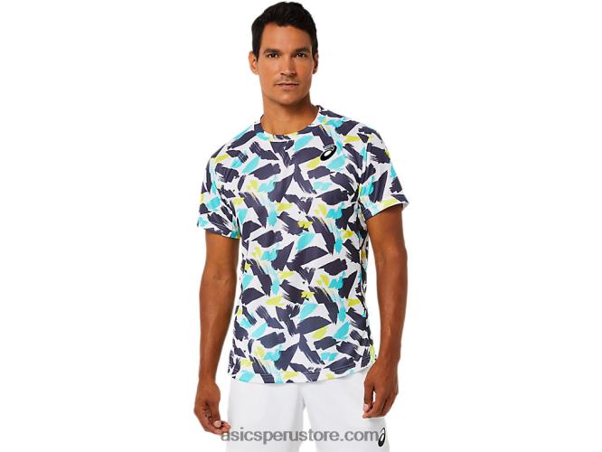 RPVB1498 blanco brillante Asics playera de manga corta con gráfico Match para hombre