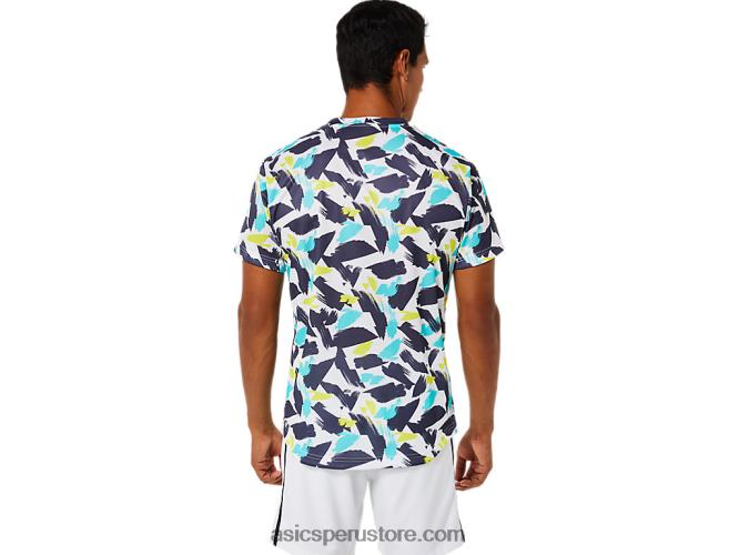 RPVB1498 blanco brillante Asics playera de manga corta con gráfico Match para hombre