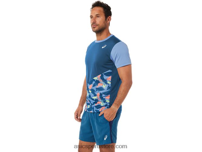 RPVB1508 índigo claro Asics playera de manga corta con gráfico de corte para hombre