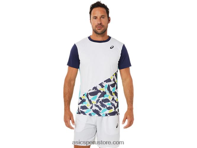 RPVB1531 blanco brillante Asics playera de manga corta con gráfico de corte para hombre