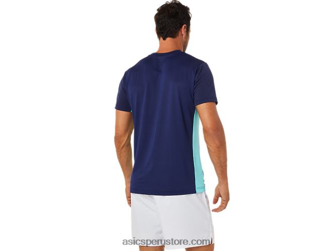 RPVB1531 blanco brillante Asics playera de manga corta con gráfico de corte para hombre