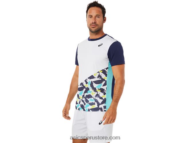 RPVB1531 blanco brillante Asics playera de manga corta con gráfico de corte para hombre