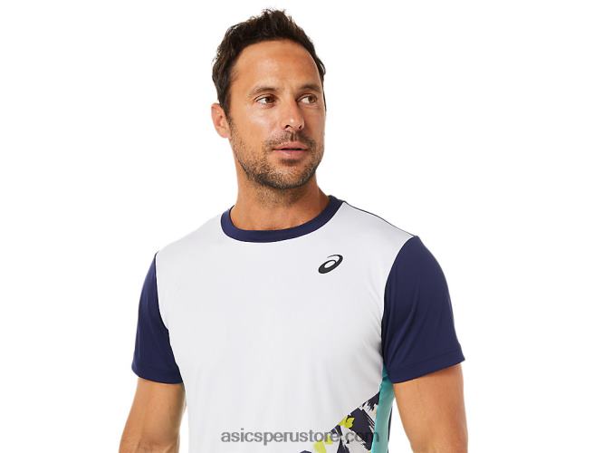 RPVB1531 blanco brillante Asics playera de manga corta con gráfico de corte para hombre