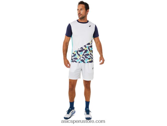 RPVB1531 blanco brillante Asics playera de manga corta con gráfico de corte para hombre