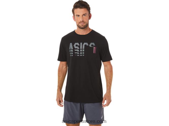 RPVB1650 rendimiento negro Asics camiseta de manga corta con bolsillo a rayas