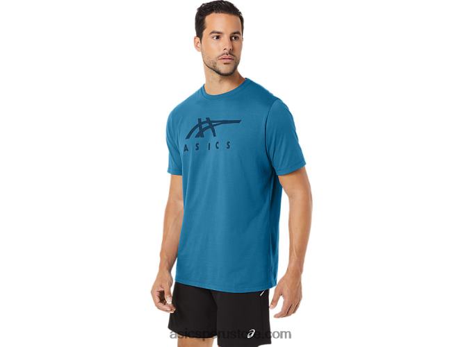 RPVB166 isla azul brezo Asics playera de manga corta a rayas