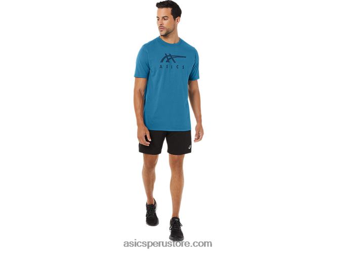 RPVB166 isla azul brezo Asics playera de manga corta a rayas