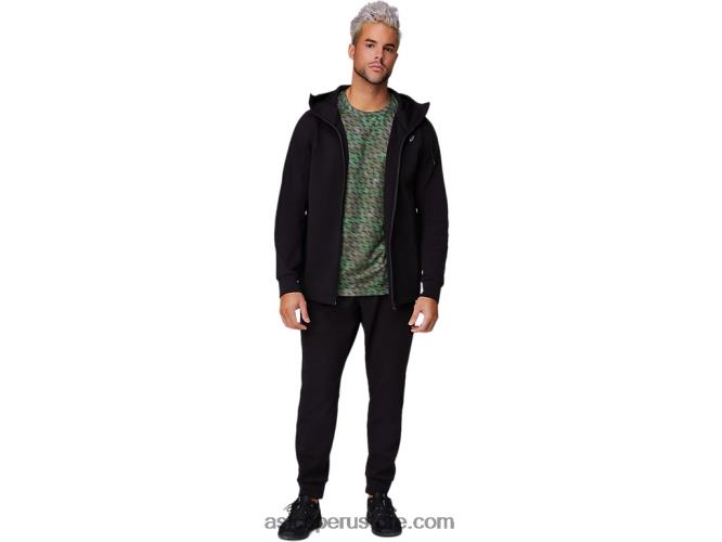 RPVB1679 rendimiento negro Asics sudadera con capucha y cremallera completa de punto de movilidad para hombre