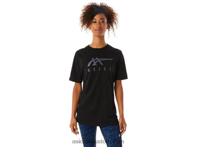 RPVB1716 rendimiento negro Asics playera de manga corta a rayas
