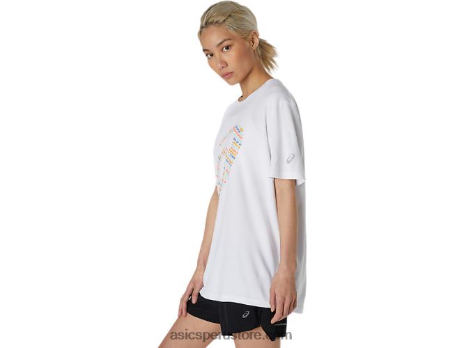 RPVB1758 blanco brillante Asics top de manga corta con logo estampado