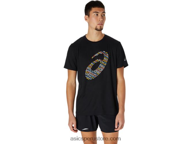 RPVB1761 rendimiento negro Asics top de manga corta con logo estampado