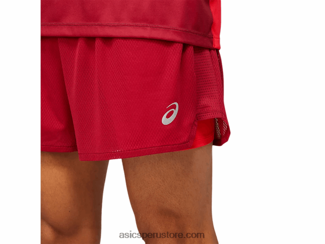 RPVB1803 burdeos/rojo eléctrico Asics hombres ventilar 2-n-1 5in corto