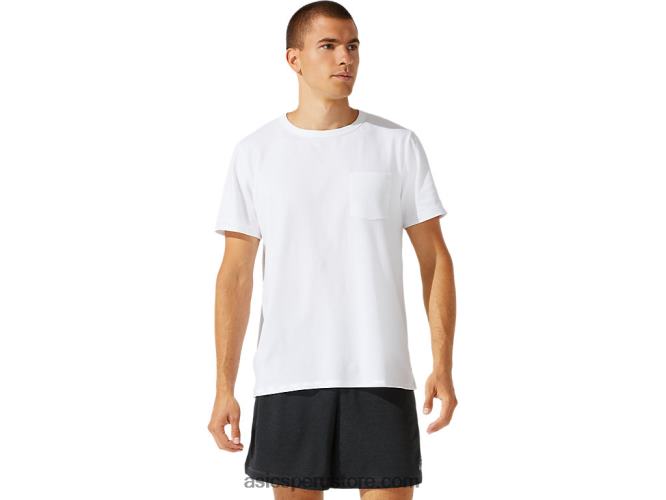 RPVB1954 blanco brillante Asics top de manga corta con bolsillo de parche para hombre