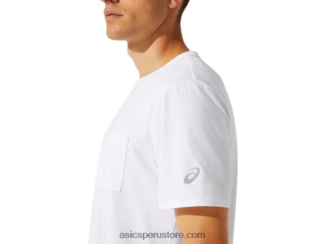 RPVB1954 blanco brillante Asics top de manga corta con bolsillo de parche para hombre