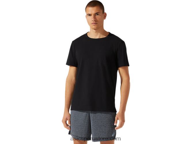 RPVB1964 rendimiento negro Asics top de manga corta con bolsillo de parche para hombre