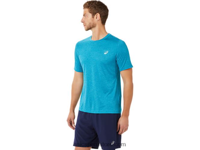 RPVB2037 azul turquesa Asics top de rendimiento de manga corta para hombre