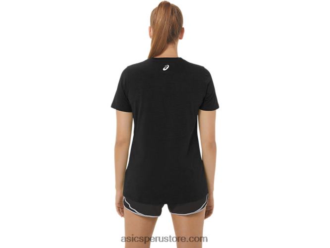 RPVB2191 rendimiento negro Asics camiseta de mujer con cuello de pico y eslogan de girasoles