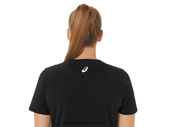RPVB2191 rendimiento negro Asics camiseta de mujer con cuello de pico y eslogan de girasoles