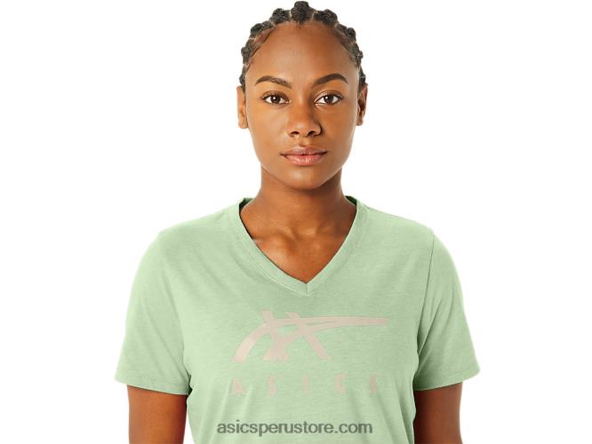 RPVB2214 susurro brezo verde Asics rayas de mujer con cuello en v