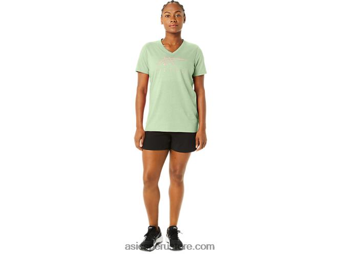 RPVB2214 susurro brezo verde Asics rayas de mujer con cuello en v