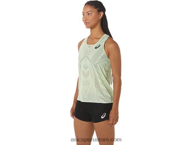RPVB2226 susurro verde Asics camiseta de tirantes jacquard actibreeze para mujer