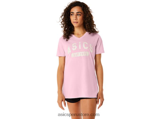 RPVB2275 sal rosa Asics playera de manga corta para mujer con cuello en v est 1977