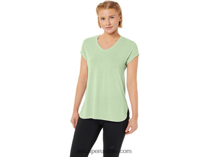RPVB2292 susurro brezo verde Asics top de mujer con cuello en v jaspeado