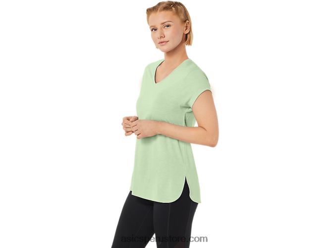 RPVB2292 susurro brezo verde Asics top de mujer con cuello en v jaspeado