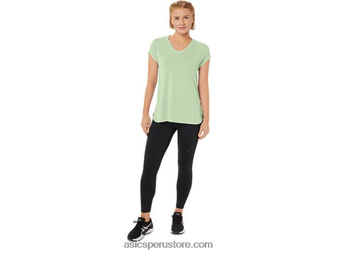 RPVB2292 susurro brezo verde Asics top de mujer con cuello en v jaspeado